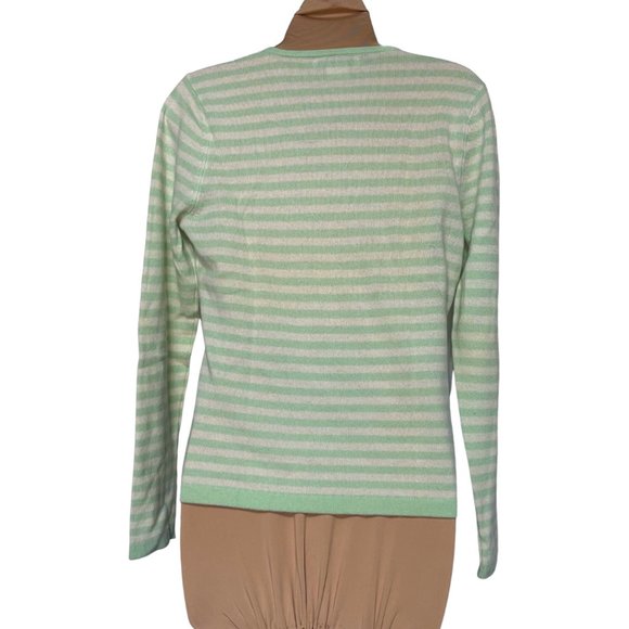 Michael Kors V Neck Cashmere Sweater, Green Off White Stripes, Size M - Picture 2 of 3